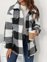 Plaid Button Up Long Sleeve Fuzzy Outerwear OutfitFlow
